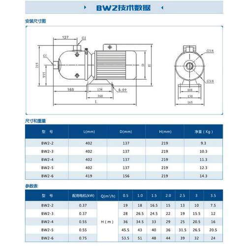 新心界HIMGE轻型卧式离心泵泵不锈钢多级UNY离水BW家用管道增S压