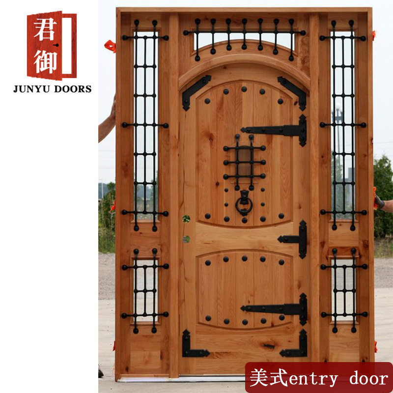 美式entry入户复古铁艺工艺镶嵌玻璃原木door门红橡黑五金装饰件