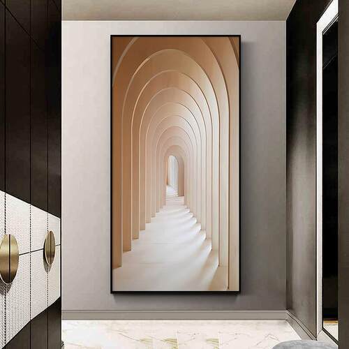 现代简约入户玄关装饰画竖版客厅壁画正对门走廊尽头过道楼梯挂画