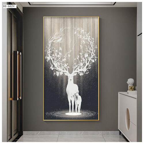 星空麋鹿入户玄关装饰画客厅走廊过道画现代轻奢正对门晶瓷挂画