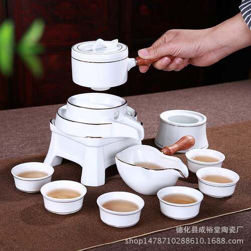 时来运转粗陶瓷用茶具整套功090全自夫古动半家复石磨懒人泡茶