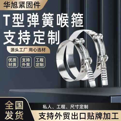 喉箍现货供应T型不锈钢加强喉箍 强 力喉箍 带弹簧强 力抱箍