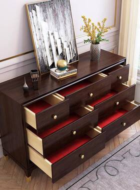美式奢轻实木七斗UIK柜卧室电桃视柜储物柜客简约整装斗厅橱樱木