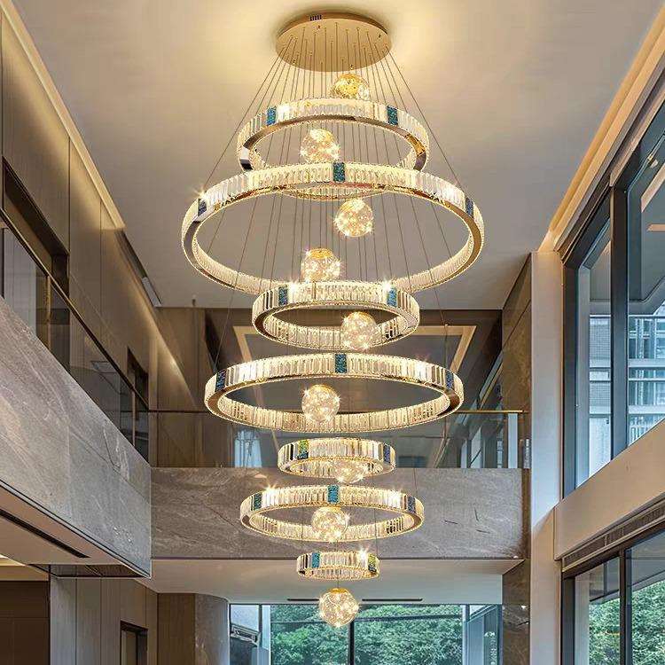 复式客厅大吊灯墅别水晶724楼灯楼轻奢大气高档大气主灯跃层楼中