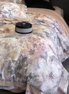 GLU法尔曼床小众墨绿色长绒棉四件套纯棉贡缎高床端被套裸睡笠款