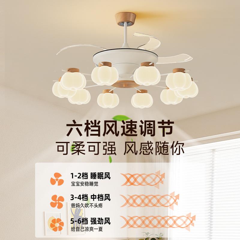 法式奶油风灯客厅大吊灯风扇原木隐中古风厅主灯6912025新款形电