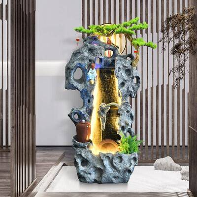 中式SSJ地庭院太湖石假山景观装水饰客花厅园阳台招财落流水喷泉