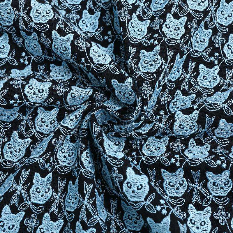 皆暖川明刺绣咪厚款棉麻秋冬温系E21274-A猫书衣笔袋面色料