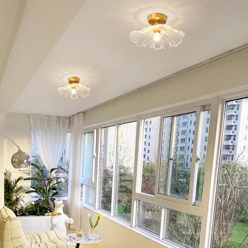 阳变玻璃吸顶灯走廊灯玄关灯48221荷叶花餐厅床头吊灯三色光功台