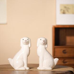 陶景德镇瓷书雕塑饰01品白狗色狗摆件家居工艺品创意动物夹立装饰