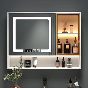 实木浴智室能镜柜单独挂间墙式 卫生收纳镜子灯置带物CAO架防雾梳