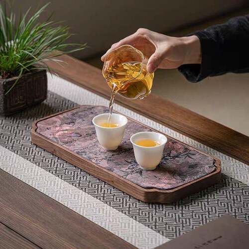 宜茶话胡桃木室茶托旗盘干泡盘新中式实形木小茶台长方FDF茶席桌