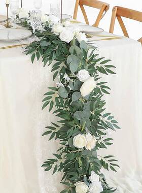 境热销跨人造尤加5646柳叶仿真藤条婚庆壁植挂装饰绿色物桉树叶利