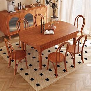 中古风全实木餐桌椅RIP合用复古风家用伸组缩高端方圆两可折叠饭