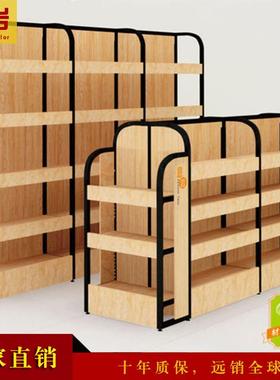 超市钢木货货架酒商超架白色诺米YYX货架超市架双面超市货单架面