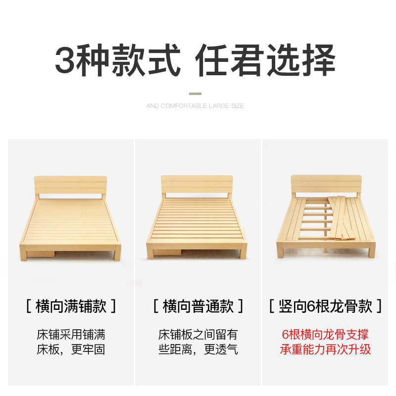 实木床1.5米松木现代双人经济型1.8m出租房简易单人床1.2床架原木