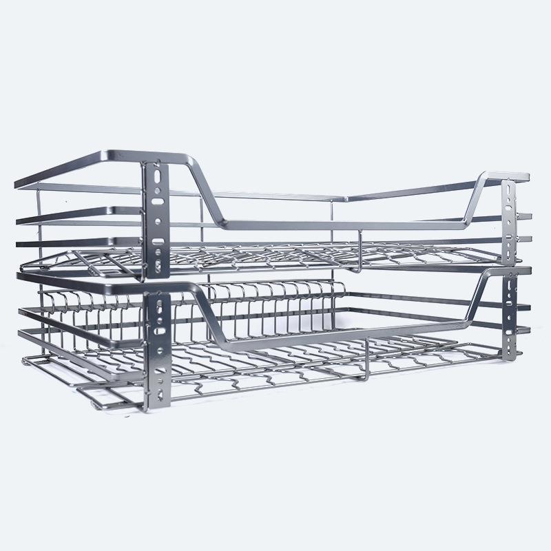 大容锈量双层碗碟拉篮抽屉式1内置收纳厨碗架20407不钢厨房柜拉篮