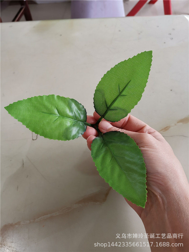 仿真植物叶三叉玫瑰 打底叶子布仿真叶玫瑰花绿色 叶片仿真花配件
