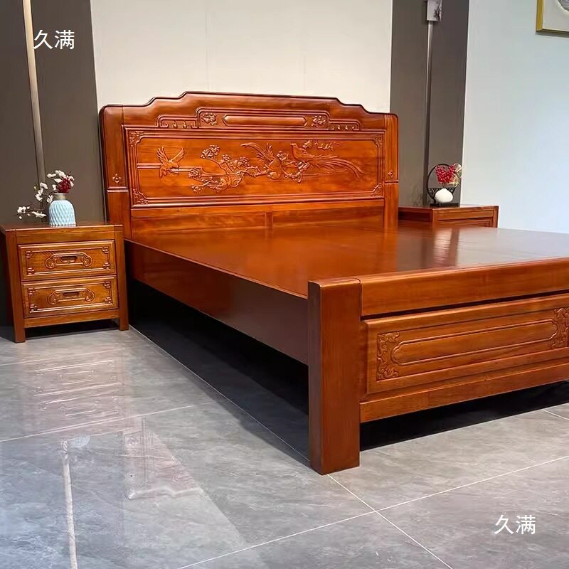 新中式双古典金雕花花梨木加粗加厚全实木床人大婚床床榫卯结构床图片