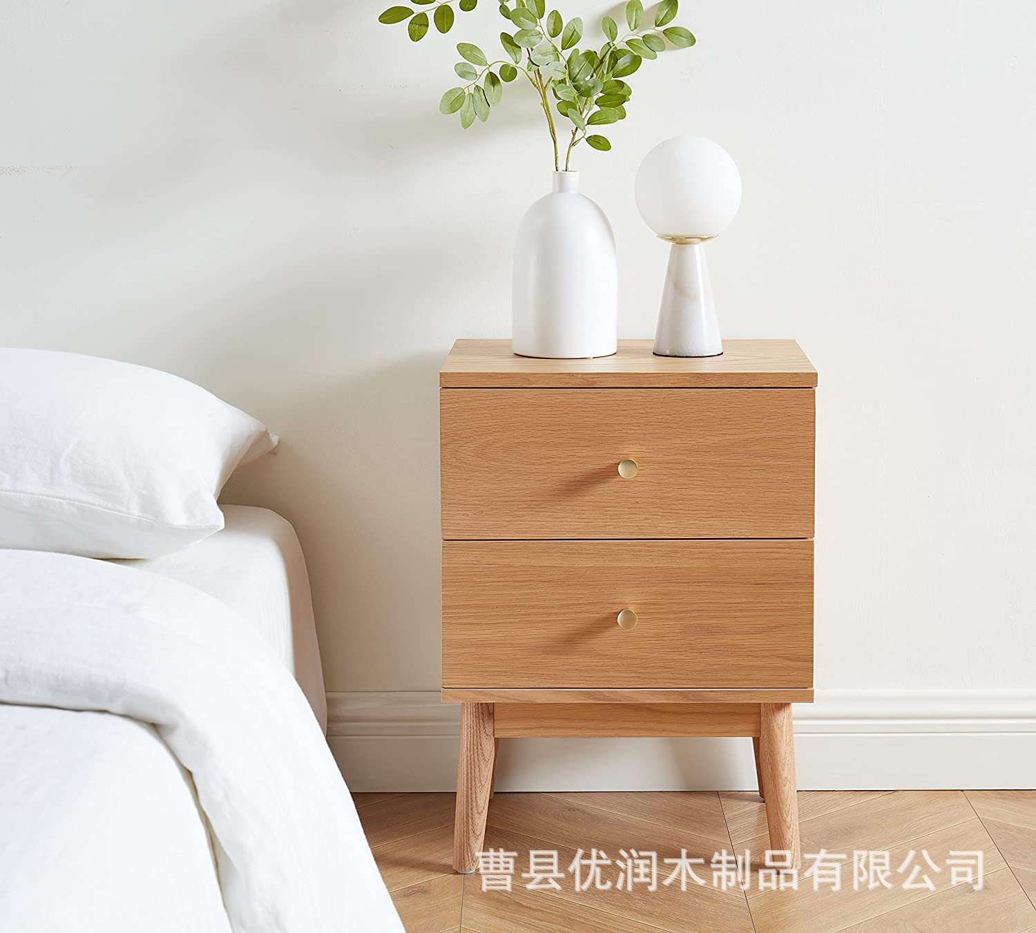 简约榉木双层床头柜整装