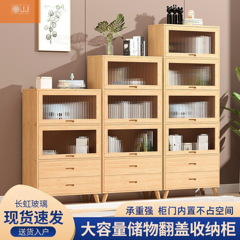 儿童实木书柜落地多层组合家用书架防尘玻璃门学生书柜储物柜子