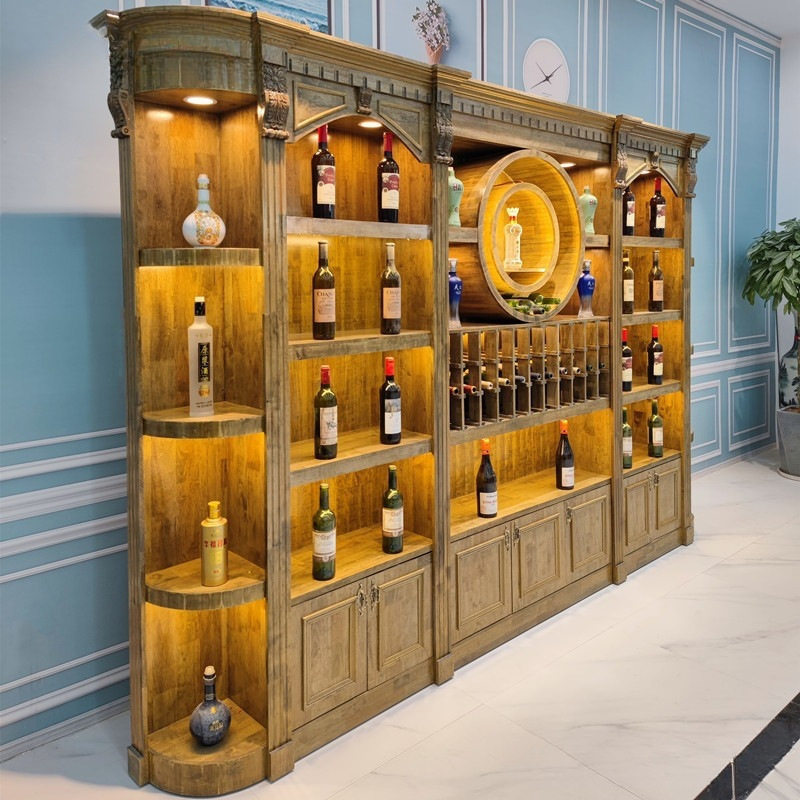 实木红酒展示柜复古酒窖展示架商用酒行货架白酒陈列柜酒庄架柜子