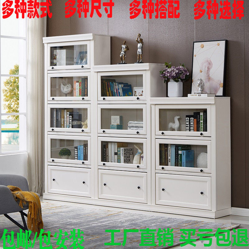 现代玻璃门书橱书柜轻奢展柜储物架收纳衣柜白色组合书架门厅角柜
