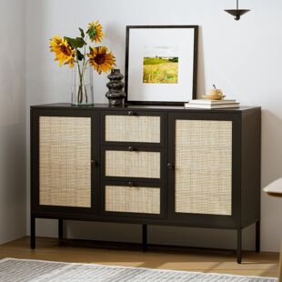 厂家直销 餐边柜 藤制餐边柜自助餐柜带 3 个抽屉和 2 个门