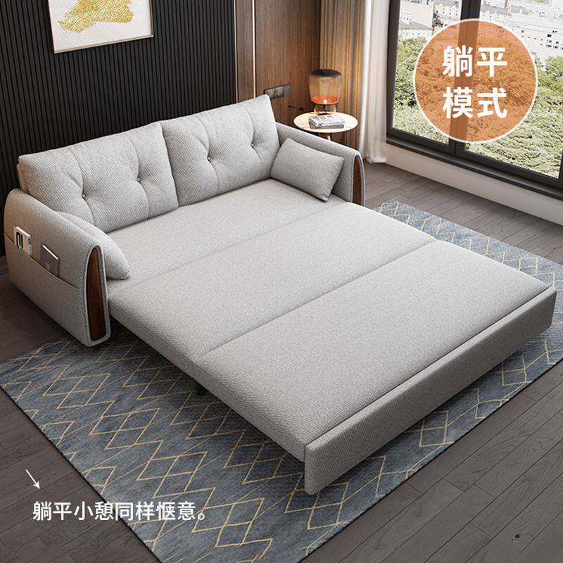 棉麻沙发床可折叠多功能新款带储物双人客厅小户型实木轻奢折叠床