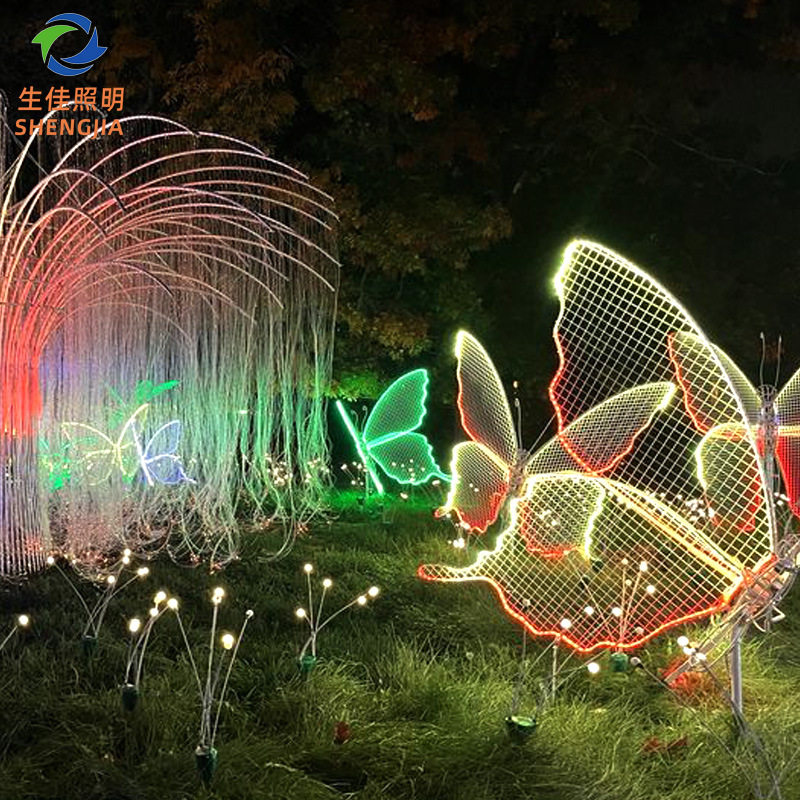 LED户外铁架发光网格蝴蝶翅膀灯带造型灯 蝴蝶夜景景观装饰灯