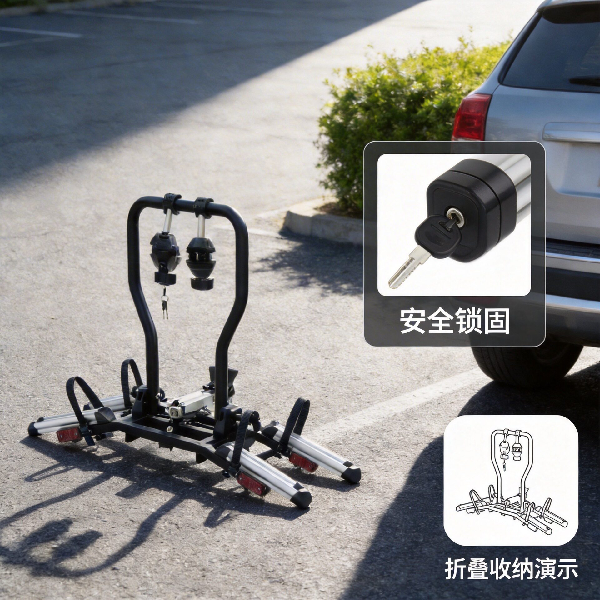 后挂式折叠带锁自行车架