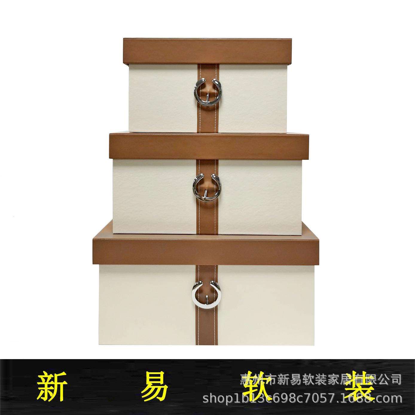 样板房衣帽间皮质绑绳收纳箱储物箱衣柜收纳盒软装装饰品摆件轻奢