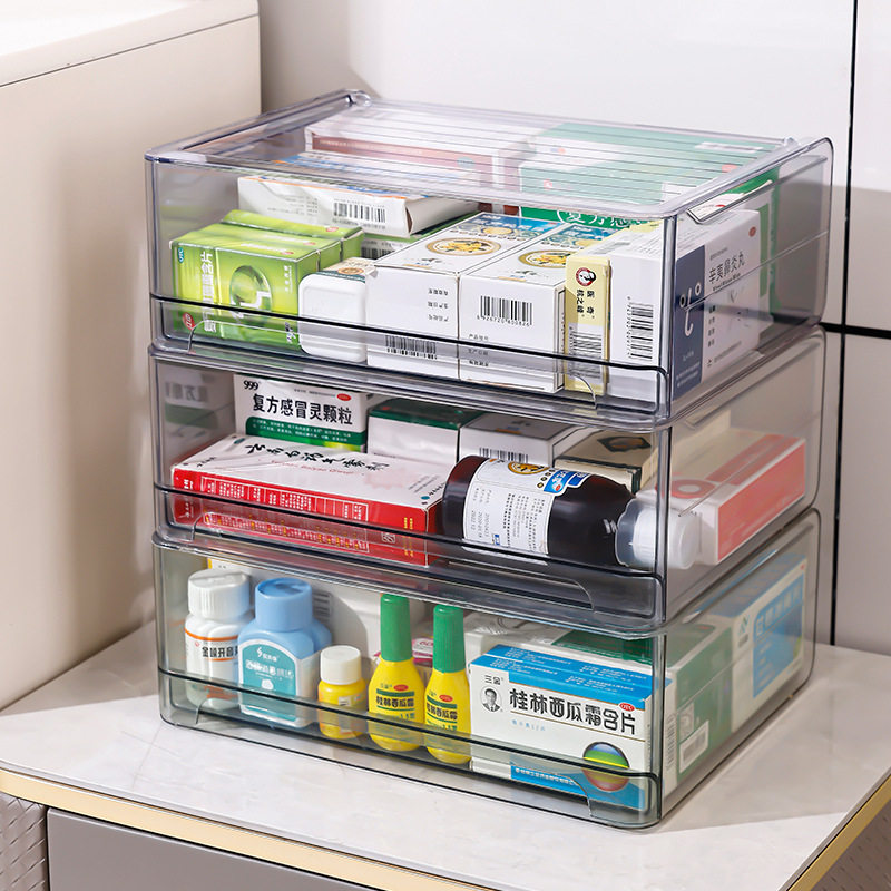大容量透明药箱抽屉式收纳盒药品收纳柜家用可叠加置物架批发