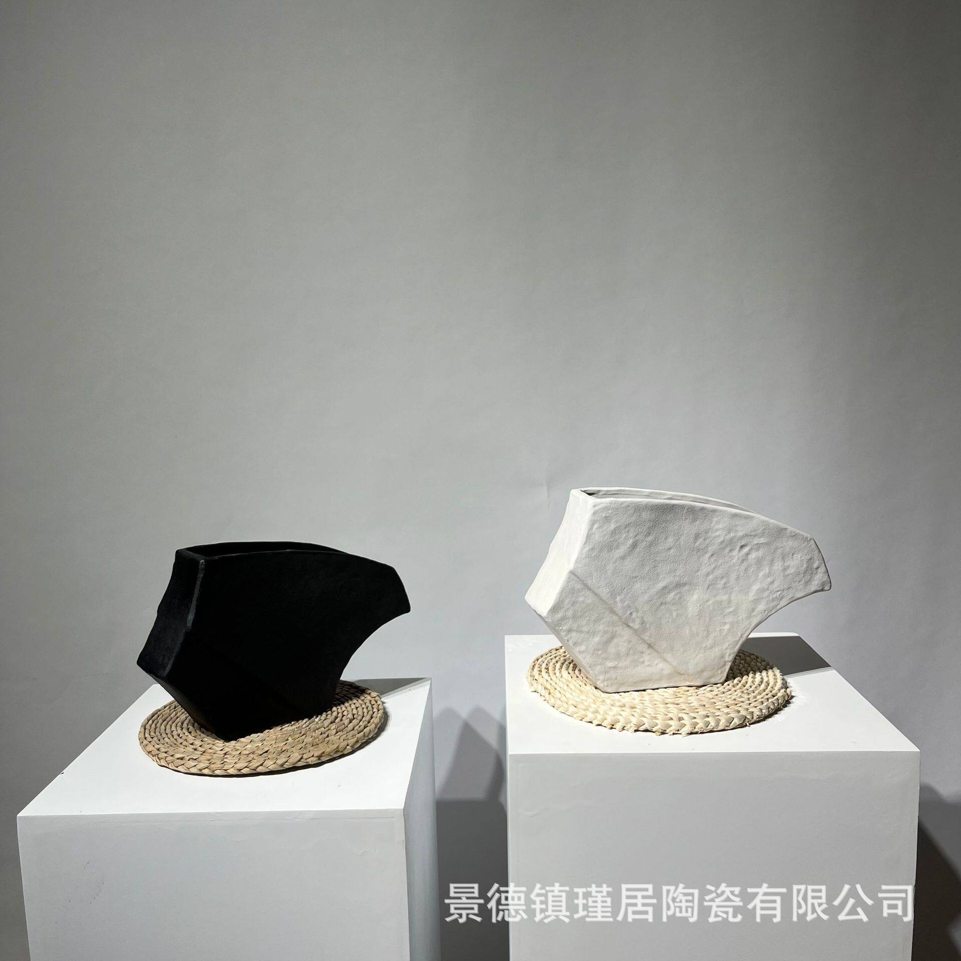 简约陶瓷手工花瓶客厅、桌面、玄关、落地摆件 新中式刷白插花瓶