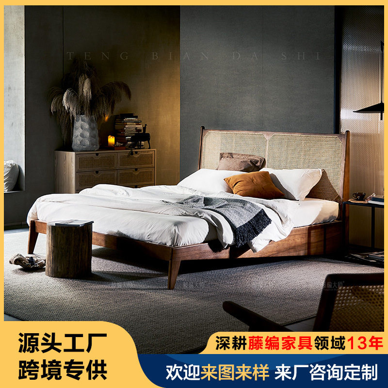 藤编大师日式全实木藤编床现代简约1.8米大床1.5米主卧藤编双人床