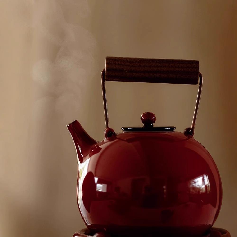 煮茶器中式复古陶器赭梦红朱三足小风炉电陶炉围炉煮茶壶