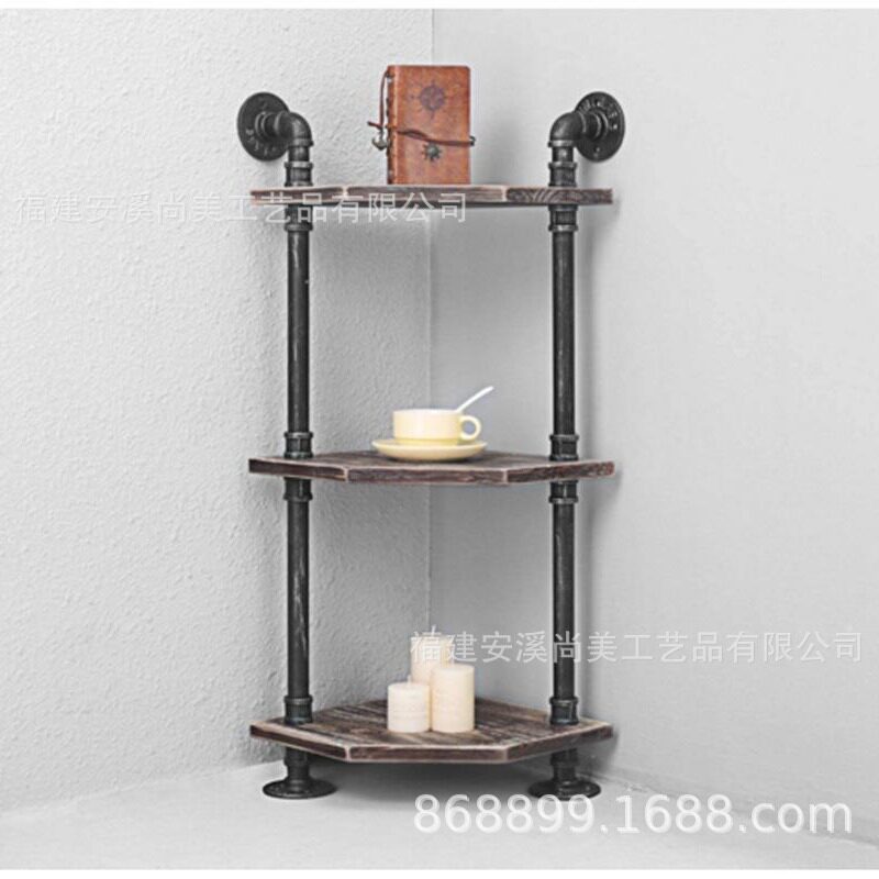 工业风复古铁艺不规则三层书架