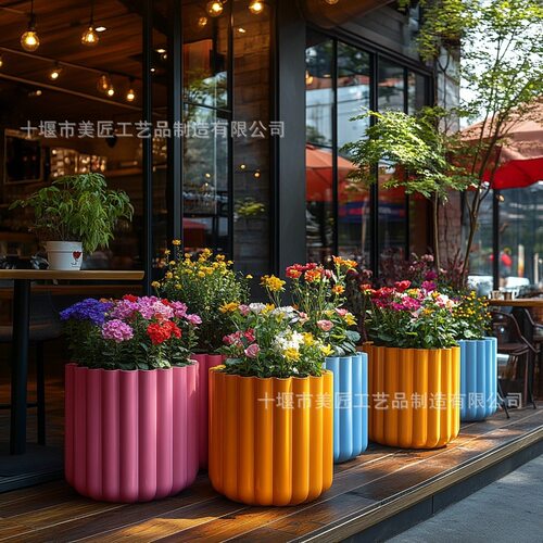 玻璃钢花盆商业美陈花器商场花钵摆件圆形花坛售楼处酒店花箱花池
