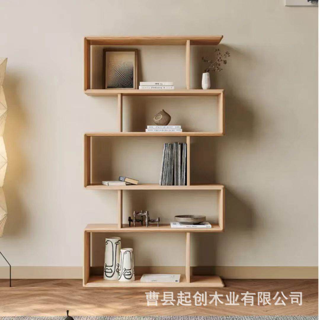 现代简约木质墙面书架置物架实木落地客厅书房隔断收纳展示架