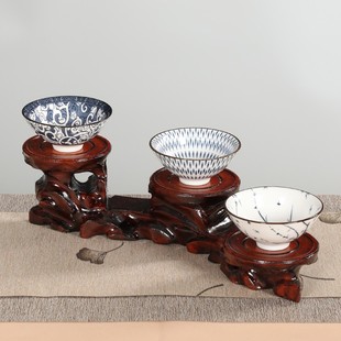 红实木雕刻文玩珠宝石头茶壶底座C博古架高低台展示台置物架可挖