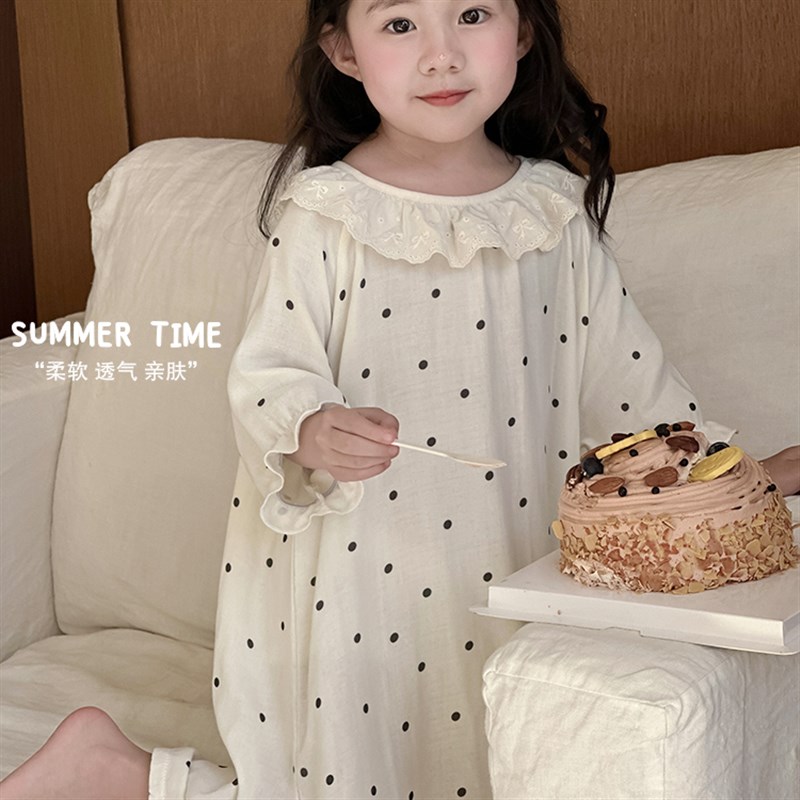 儿童睡裙女孩2025新款夏季薄A类竹棉小女N孩宝宝睡衣亲子家居衣服