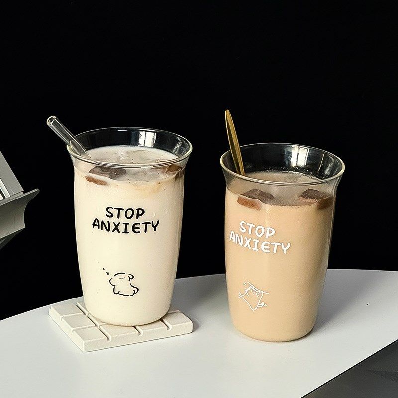 高硼硅透明玻璃杯女高颜r值家用便携大容量喝水杯子泡茶咖啡杯水