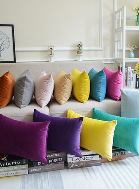 天鹅绒长方形沙发靠垫套r腰靠枕欧式客厅长条黄色绒面抱枕尺寸定