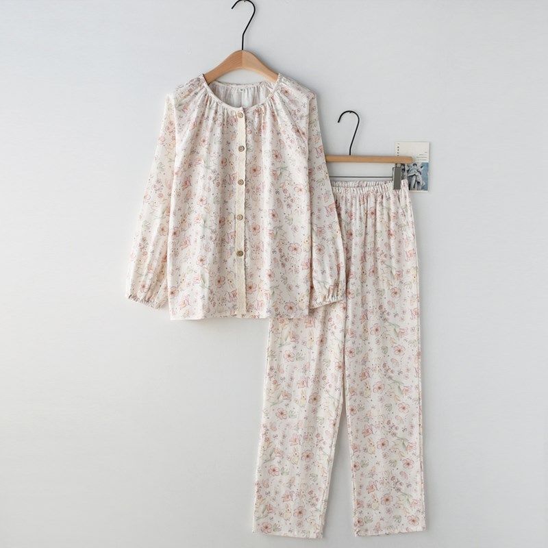 治愈可爱卡通f睡衣女春夏季纯棉纱布数码印花轻薄款长袖家居服套,女士内衣/男士内衣/家居服,睡衣/家居服套装,淘宝优惠券,粉丝福利购,淘宝优惠卷