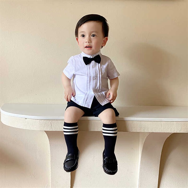 儿童Polo衫宝宝周岁礼服领结衬衫D短袖男宝宝英伦风绅士礼服夏款