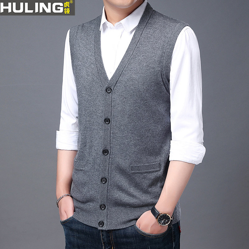 爸爸装马甲男士针织开衫春秋中老年无袖毛衣坎肩外U穿纯色背心扣,男装,常规马甲,淘宝优惠券,粉丝福利购,淘宝优惠卷