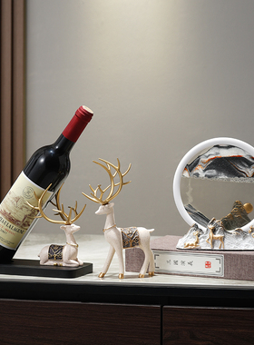 新中式家b居酒柜铃兰鹿红酒架摆件餐柜装饰客厅玄关乔迁新居礼品