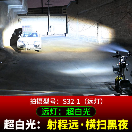 电动车灯摩托车超亮led大灯外置改装60v强光透镜S射灯铺路灯远近