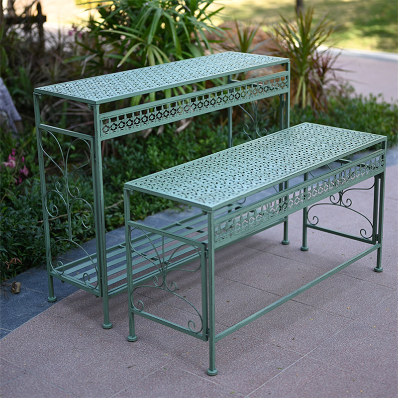 户外铁艺b长台花架两层园艺工作台阳台露台花园靠墙长桌置物架花