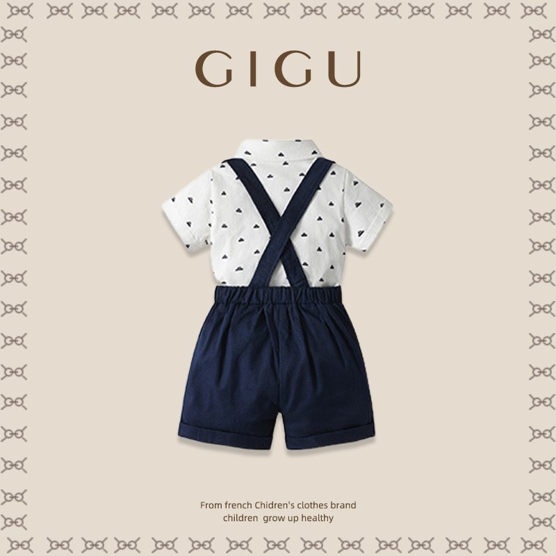 周岁礼服男宝夏英伦风西装背带裤套装一岁男童衣服W生日帅气夏装